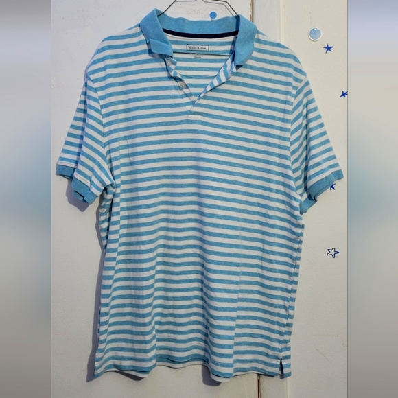 Club Room Aqua Splash Striped Interlock Polo Shirt Size Large - Picture 1 of 3